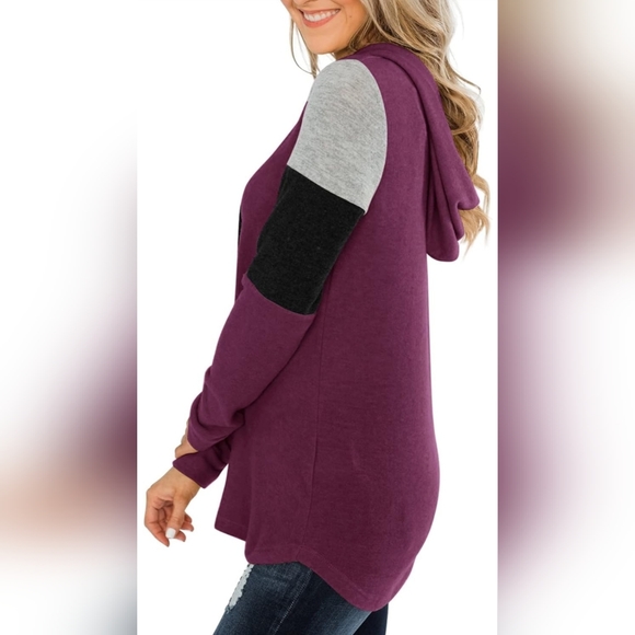 PINKMSTYLE Womens Hoodie Sweatshirts Casual Color Block Shirts Long Sleeve Tunic - Picture 3 of 5